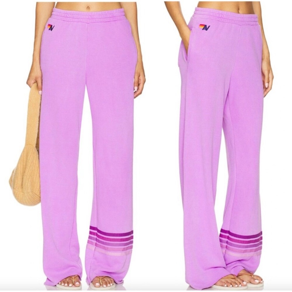 Aviator Nation Rugby Stitch Wide Leg Pocket Sweatpant in Neon Purple XS